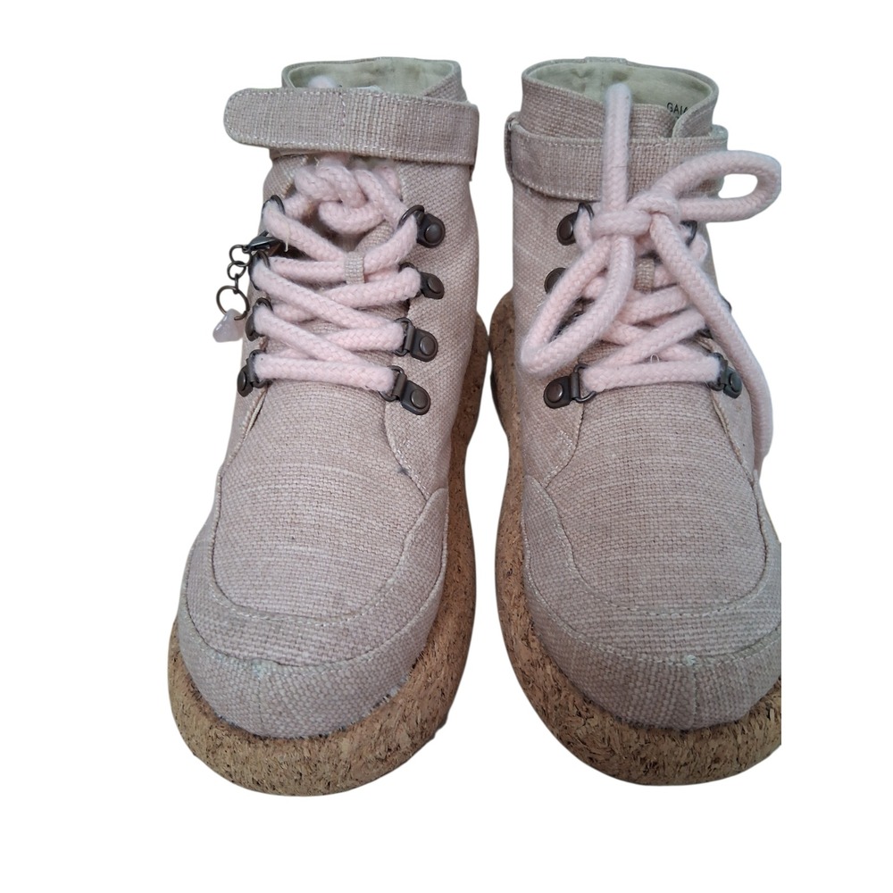 GAIA ESQ Eco Pink Hikers Canvas Adventure Boots Womens 7M Cork Chunky Platform - Picture 10 of 16